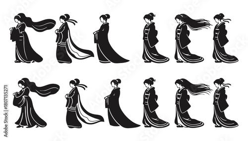 Japanese geisha vector art kimono design traditional culture