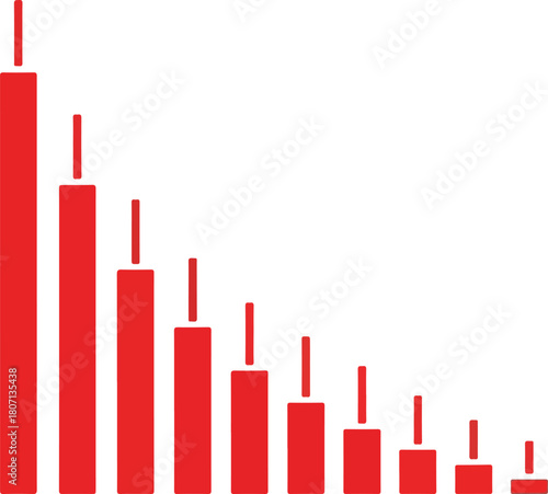 Red bar graph decreasing in size representing data and trends visually.