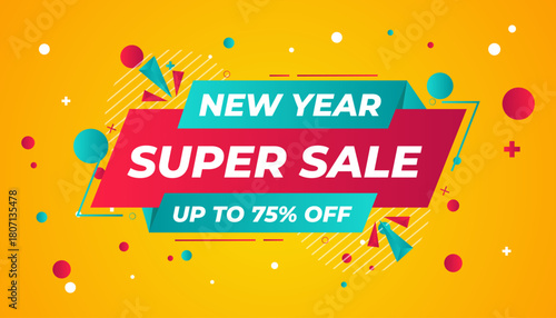 New Year Offer Sale Banner vector template. New Year Discount vector graphic element. Super shop label Promo design. Product opening festival background collection