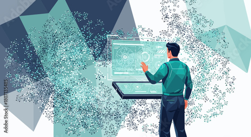 Futuristic interface interaction showcases human connection with cutting-edge technology