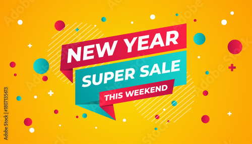 New Year Offer Sale Banner vector template. New Year Discount vector graphic element. Super shop label Promo design. Product opening festival background collection