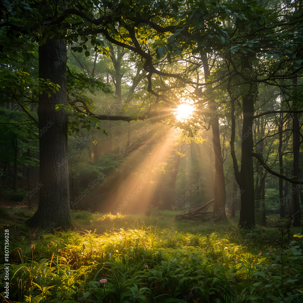 Obraz premium Sun Rays in the Forest