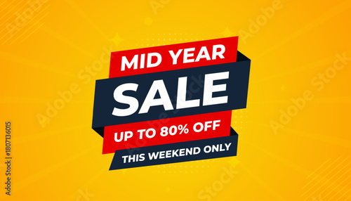 Mid Year Sale banner vector template. New Year Discount vector graphic element. Super shop label Promo design. Product opening festival background collection.