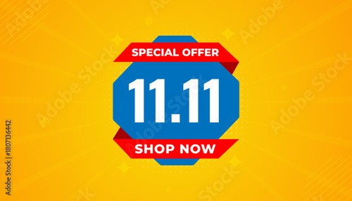 11 11 Shopping festival vector banner template. 11 11 Discount sell banner vector graphic element. Super shop label Promo design. Product opening festival background collection.