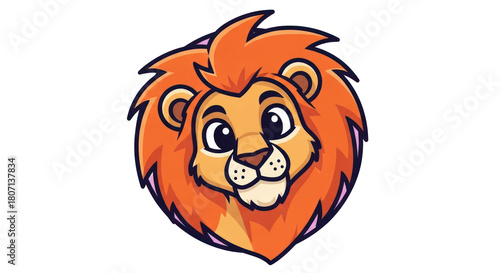 Lion Cartoon Head Orange Mane Animal Mascot Illustration