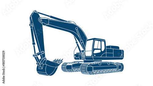 Blue construction excavator icon