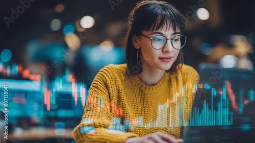 exposure of a Gen Z freelancer working on a laptop with financial symbols overlayed, depicting modern overspending, inconsistent income, and financial instability common among digital generation 