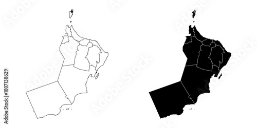 Oman map Doodle Two Style sketch Outline and Silhouette