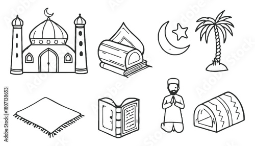 Islamic coloring pages for kids mosque quran ramadan eid mubarak