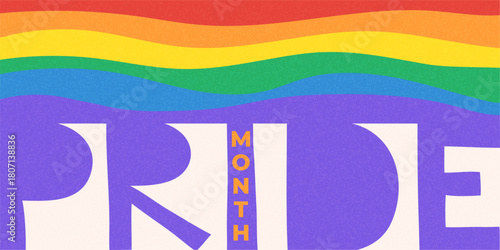Vibrant Pride Month banner with colorful rainbow stripes and bold modern typography. Symbol of equality, diversity, and inclusivity for events, posters, or web campaigns