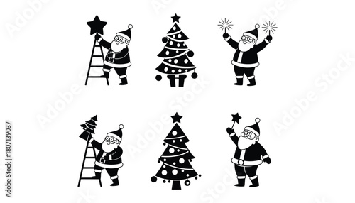 Christmas santa claus tree vector graphics for holiday designs