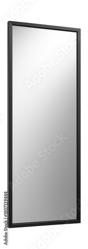 A full-length rectangular mirror with a sleek black frame, ideal for urban closet spaces.