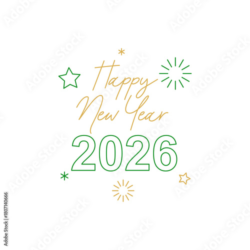 Happy new year 2026 text with festive elements isolated on white background
