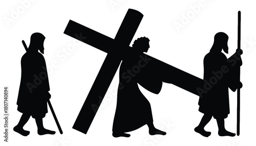 Jesus christ carrying cross silhouette good friday illustration