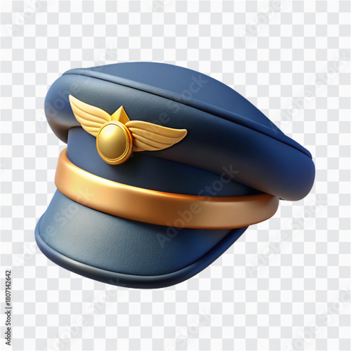 3D Airline Pilot Hat Icon | Navy Captain Hat with Gold Wings Emblem