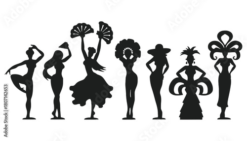 Silhouette of dancers vector art black and white illustration