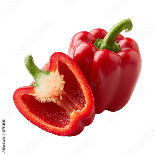 half red bell pepper vegetable isolated on white or transparent png