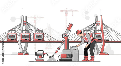 Advanced engineering and construction with robotic assistance on a suspension bridge