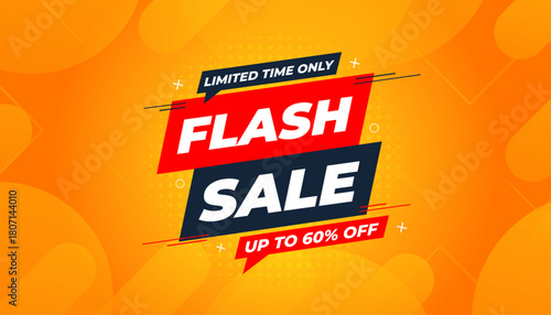 Flash Sale banner for web or social media. sale banner promotion template with discount tag. limited time offer, Get extra discount. Commercial poster, sale background vector illustration