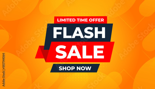 Flash Sale banner for web or social media. sale banner promotion template with discount tag. limited time offer, Get extra discount. Commercial poster, sale background vector illustration