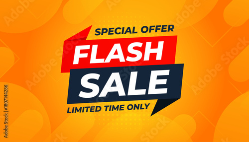 Flash Sale banner for web or social media. sale banner promotion template with discount tag. limited time offer, Get extra discount. Commercial poster, sale background vector illustration