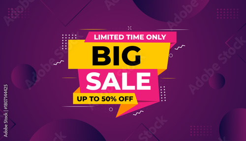 Big sale banner. Special offer price label design. Product discount festival tag design. Super Sale pormotion banner template. Flat sale Vector Illustration.