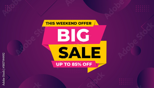 Big sale banner. Special offer price label design. Product discount festival tag design. Super Sale pormotion banner template. Flat sale Vector Illustration.