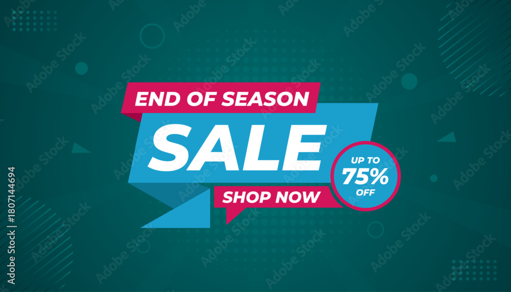 Fototapeta premium End Of Season Sale banner. Season offer price label design. Product discount festival tag design. Season Super Sale banner template. Flat sale Vector Illustration.