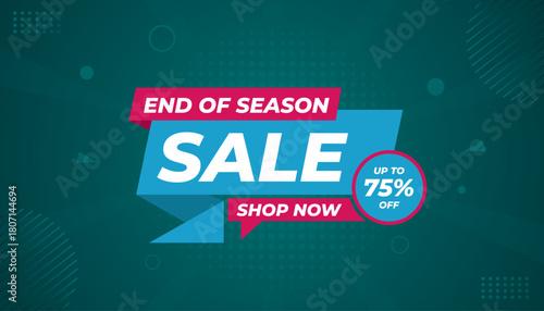 End Of Season Sale banner. Season offer price label design. Product discount festival tag design. Season Super Sale banner template. Flat sale Vector Illustration.