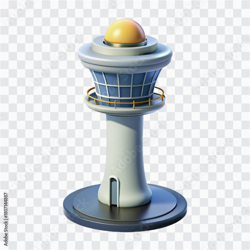 3D Airport Control Tower Icon | Tall Glass Aviation Tower, Air Traffic Symbol