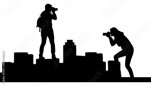 Stock photo of photographers silhouette on city skyline view