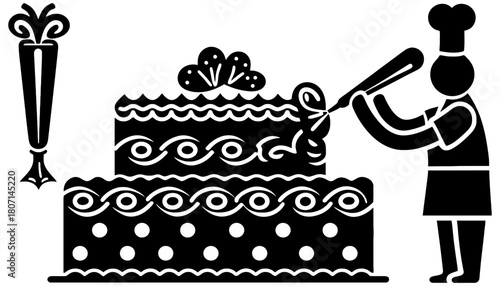 Cake decorating vector icon baking chef pastry design element