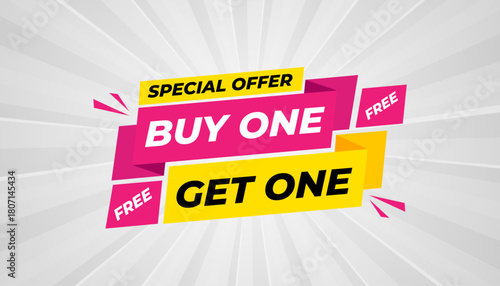 Buy one get one free. Online shop discount sale background for buy 1 get 1, Special Discount marketing poster design for web and Social. sale banner vector template Design.