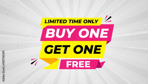 Buy one get one free. Online shop discount sale background for buy 1 get 1, Special Discount marketing poster design for web and Social. sale banner vector template Design.