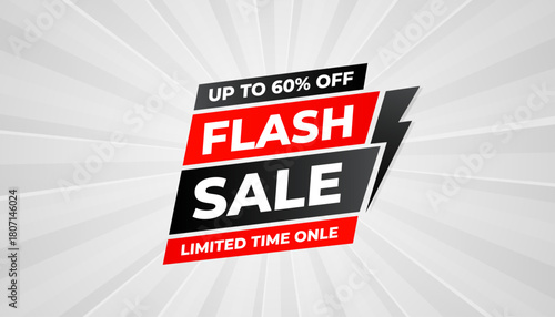 Flash Sale banner for web or social media. sale banner promotion template with discount tag. limited time offer, Get extra discount. Commercial poster, sale background vector illustration