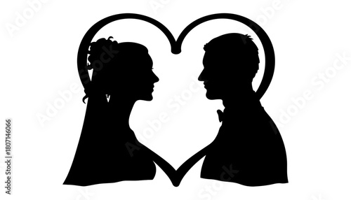 Wedding silhouette bride and groom vector heart love marriage
