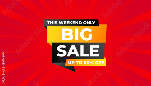 Big sale banner. Special offer price label design. Product discount festival tag design. Super Sale pormotion banner template. Flat sale Vector Illustration.