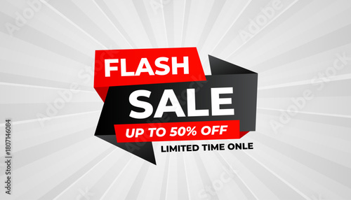 Flash Sale banner for web or social media. sale banner promotion template with discount tag. limited time offer, Get extra discount. Commercial poster, sale background vector illustration
