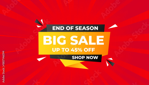 Big sale banner. Special offer price label design. Product discount festival tag design. Super Sale pormotion banner template. Flat sale Vector Illustration.