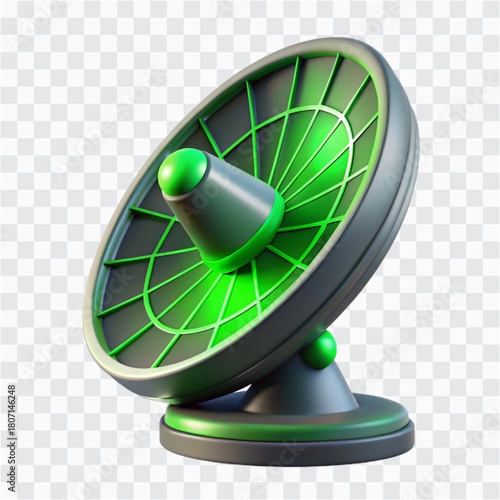 3D Airport Radar Icon | Rotating Radar Dish with Green Screen