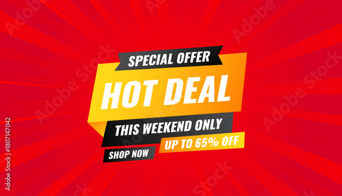 Hot Deal offer banner template. Online shop discount sale background, Special Discount marketing poster design for web and Social. sale banner vector template.