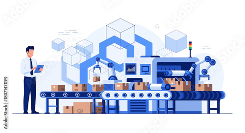 Automated packaging line with industrial robots and inspector providing a high efficiency