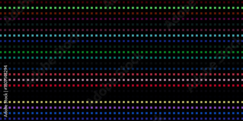 Bright glowing rainbow disco lights. Multicolored disco wall of flashing lights. Disco party VJ. Neon LED lights. Night club, disco party, music video, jazz and pop, stage floodlight.