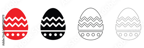 Easter eggs icon vector set, spring Easter egg icon vector, silhouette and line art