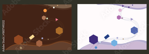 Modern digital futuristic geometric abstract background. Two tone colour brown and purple colour.