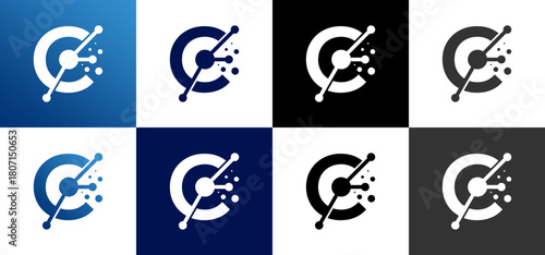 Logo design vector of the letter C with technology elements. Creative biotechnology technology illustration.