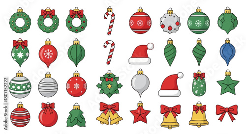 Christmas Ornaments and Decorations A Festive Collection of Holiday Icons for Design