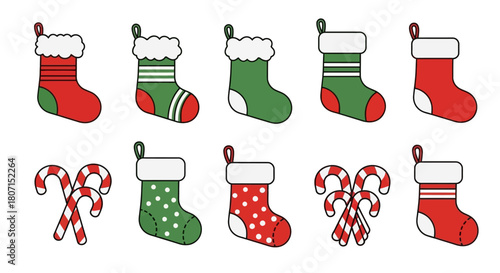 Festive Holiday Stockings and Candy Canes A Collection of Christmas Decorations and Symbols