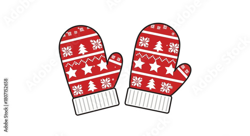 Festive Red Mittens with White Patterns A Cozy Winter Illustration for Holiday Season