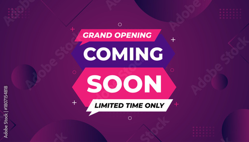 Coming Soon Sale Banner vector template. Grand Opening vector graphic element. Super shop label Promo design. Product opening festival background collection.
